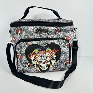 Ed Hardy Lunch Bag Pink Love Kills Slowly Skull Insulated with Container